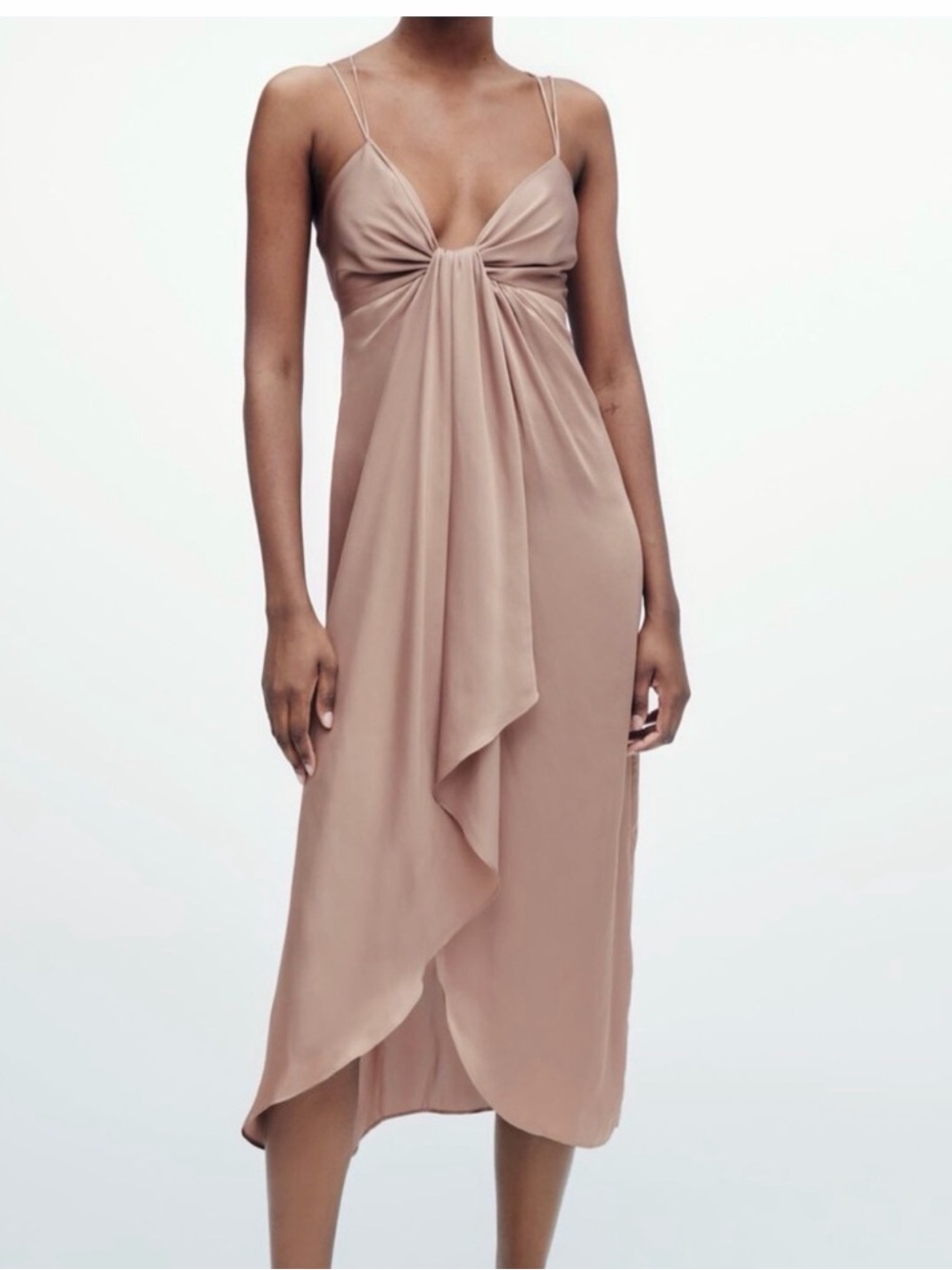 Zara  Twist-Front Slip Dress in Taupe small
